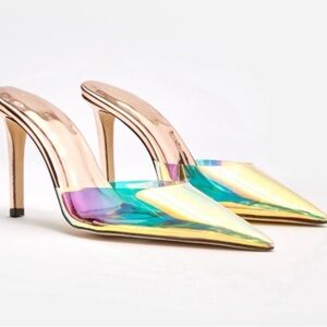 Good American Rainbow Cinderella Mules NEW Herls Closed Toe Shine Leather Sole